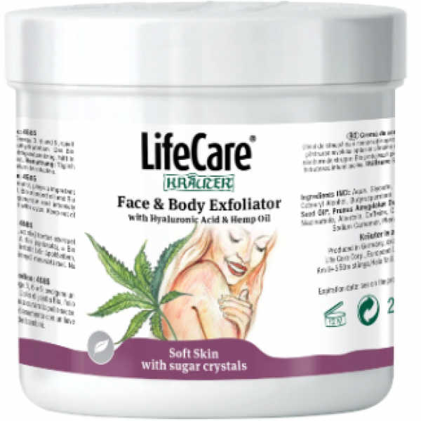 Exfoliant cu acid hialuronic si ulei de canepa (hidratant), 250 ml, Life Care®