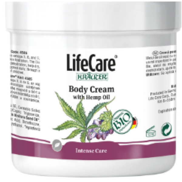 Crema pentru corp, cu ulei de canepa si plante BIO (regenerare + hidratare intense), 250ml, Life Care®